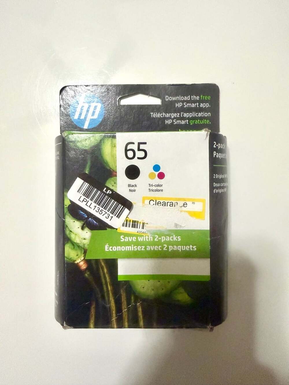 HP 65 Color Combo Pack Ink - Black EXP MAY 2027 2-pack: One Black,One Tri-color